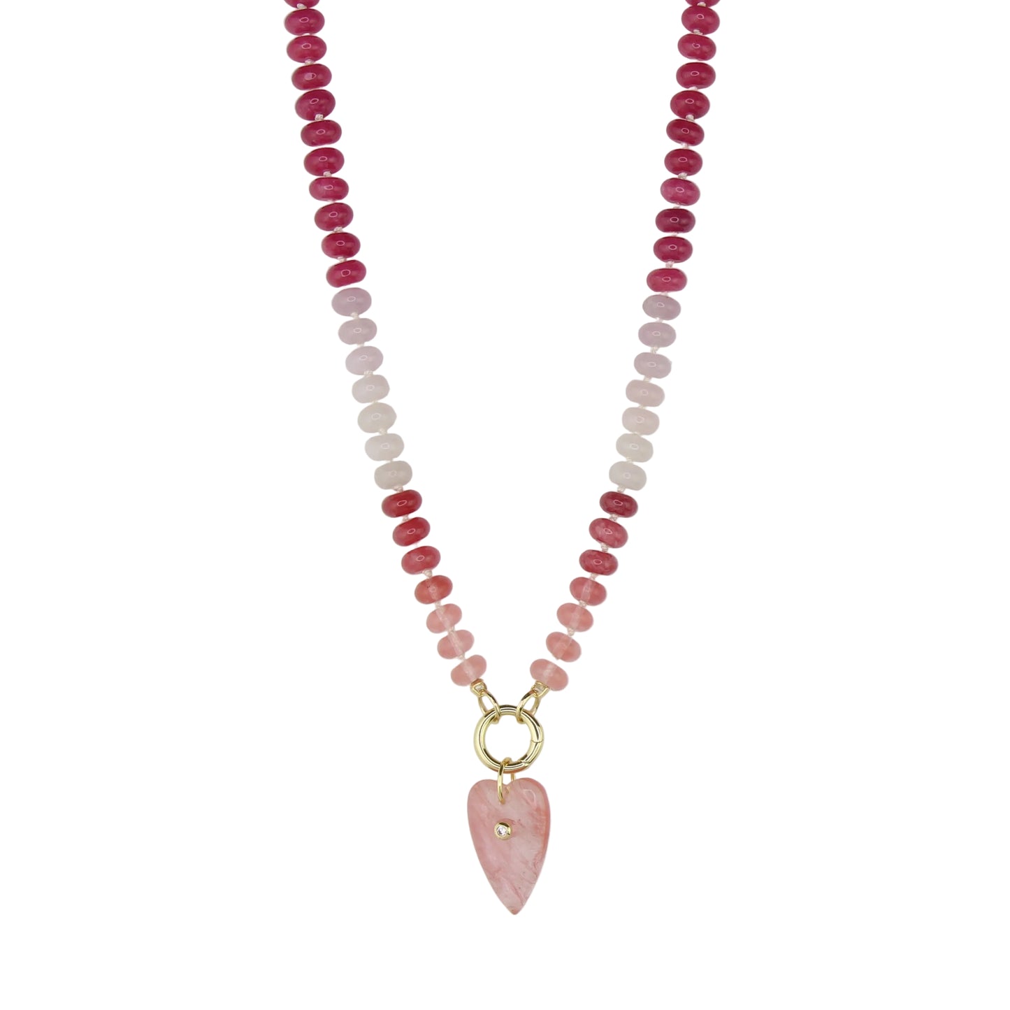 Pink Jade Necklace with Rose Quartz Heart Pendant