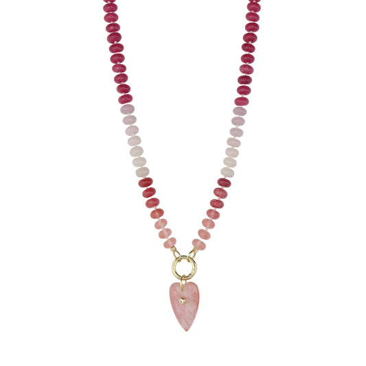Pink Jade Necklace with Rose Quartz Heart Pendant