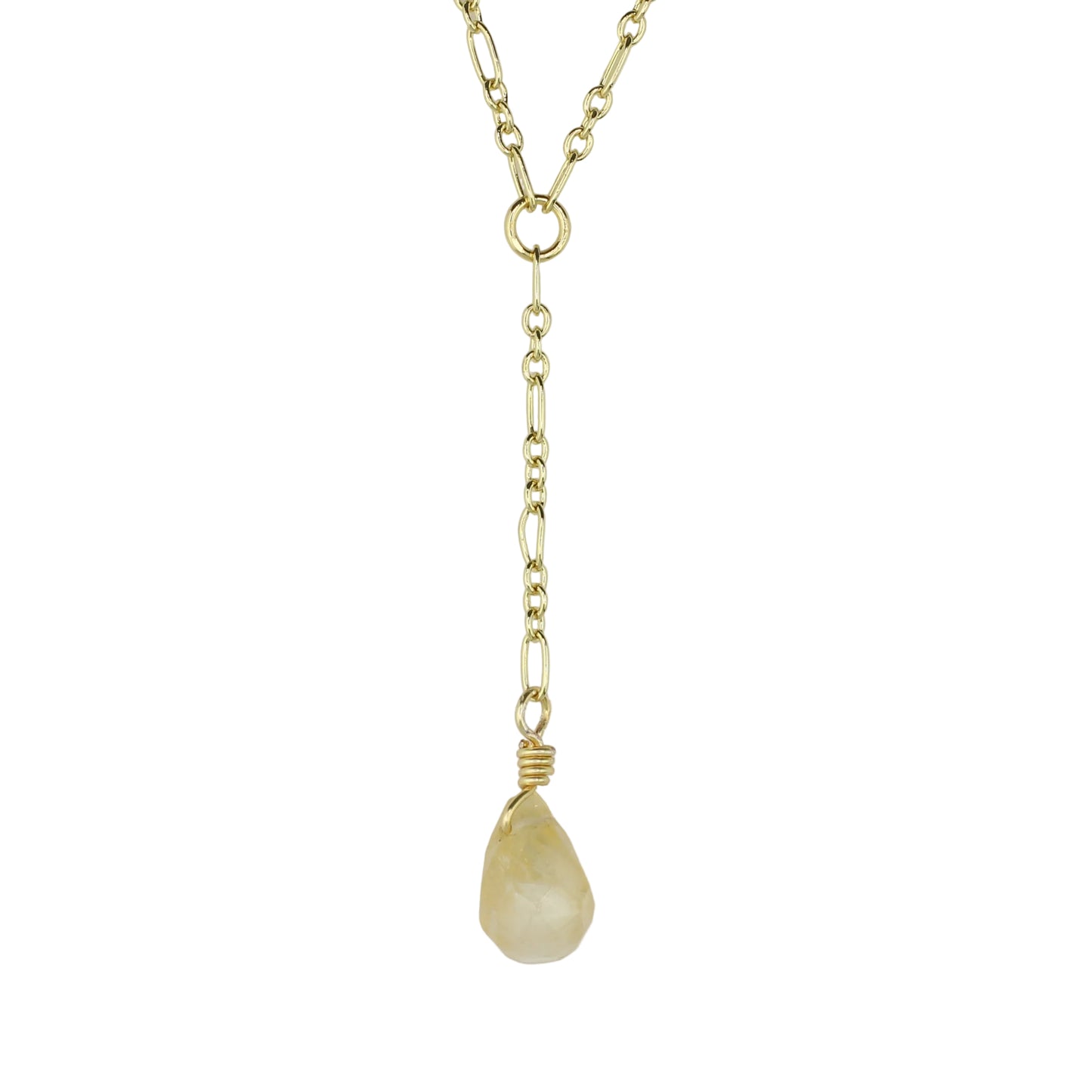 Honey Quartz Teardrop on Chain Necklace