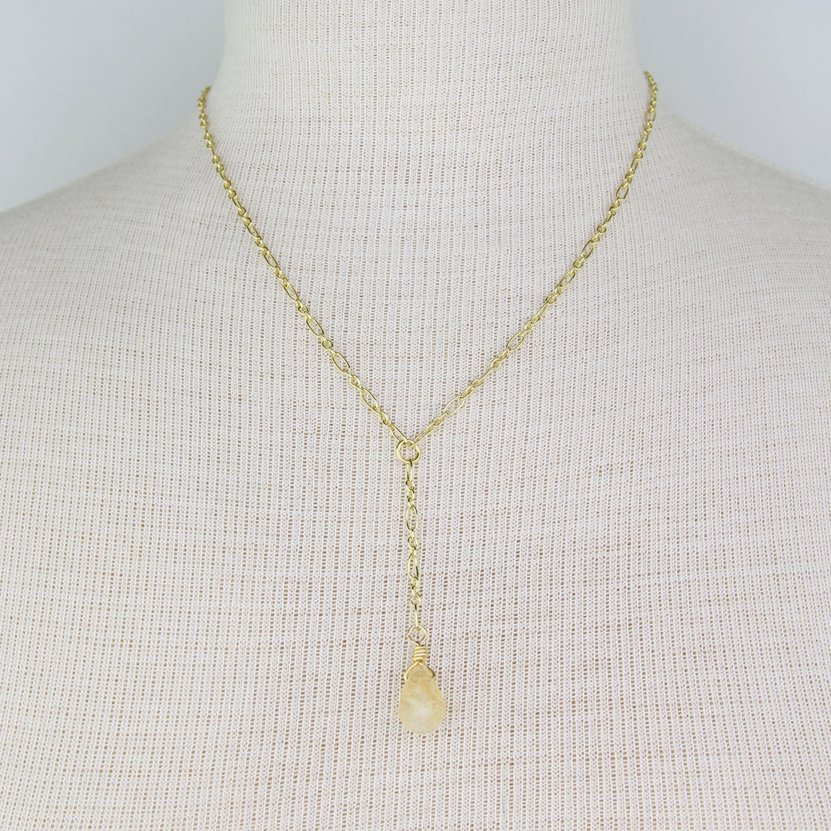 Honey Quartz Teardrop on Chain Necklace