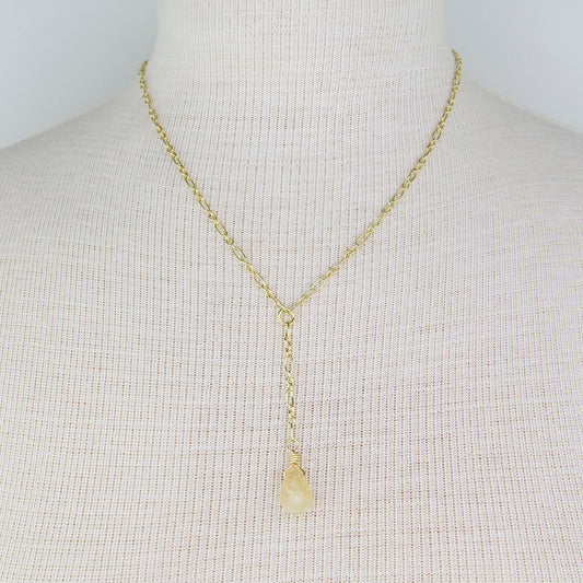 Honey Quartz Teardrop on Chain Necklace