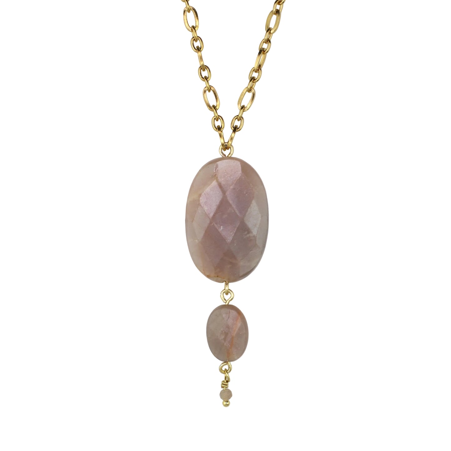 Moonstone on Chain Necklace - Triple Stone