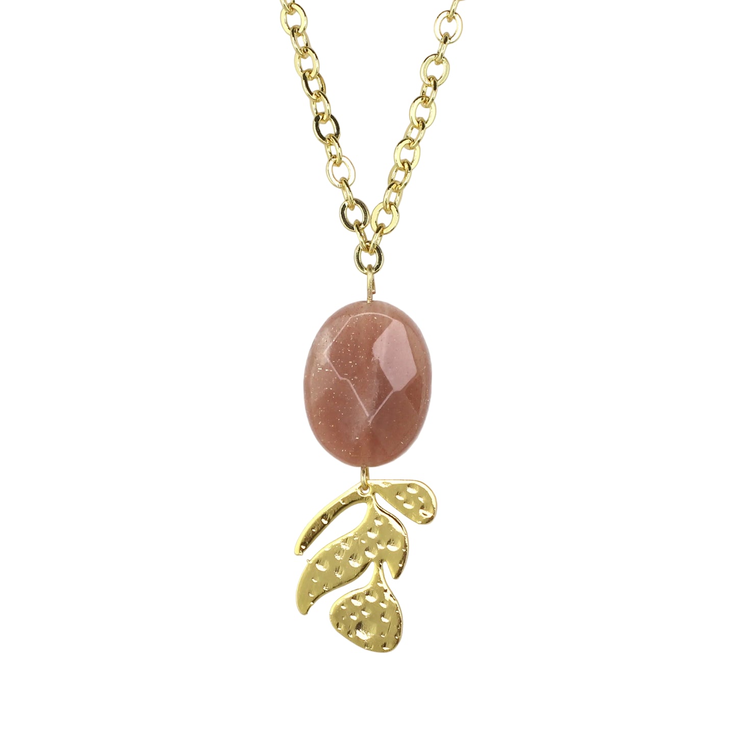 Moonstone on Chain Necklace - Hammered Leaf