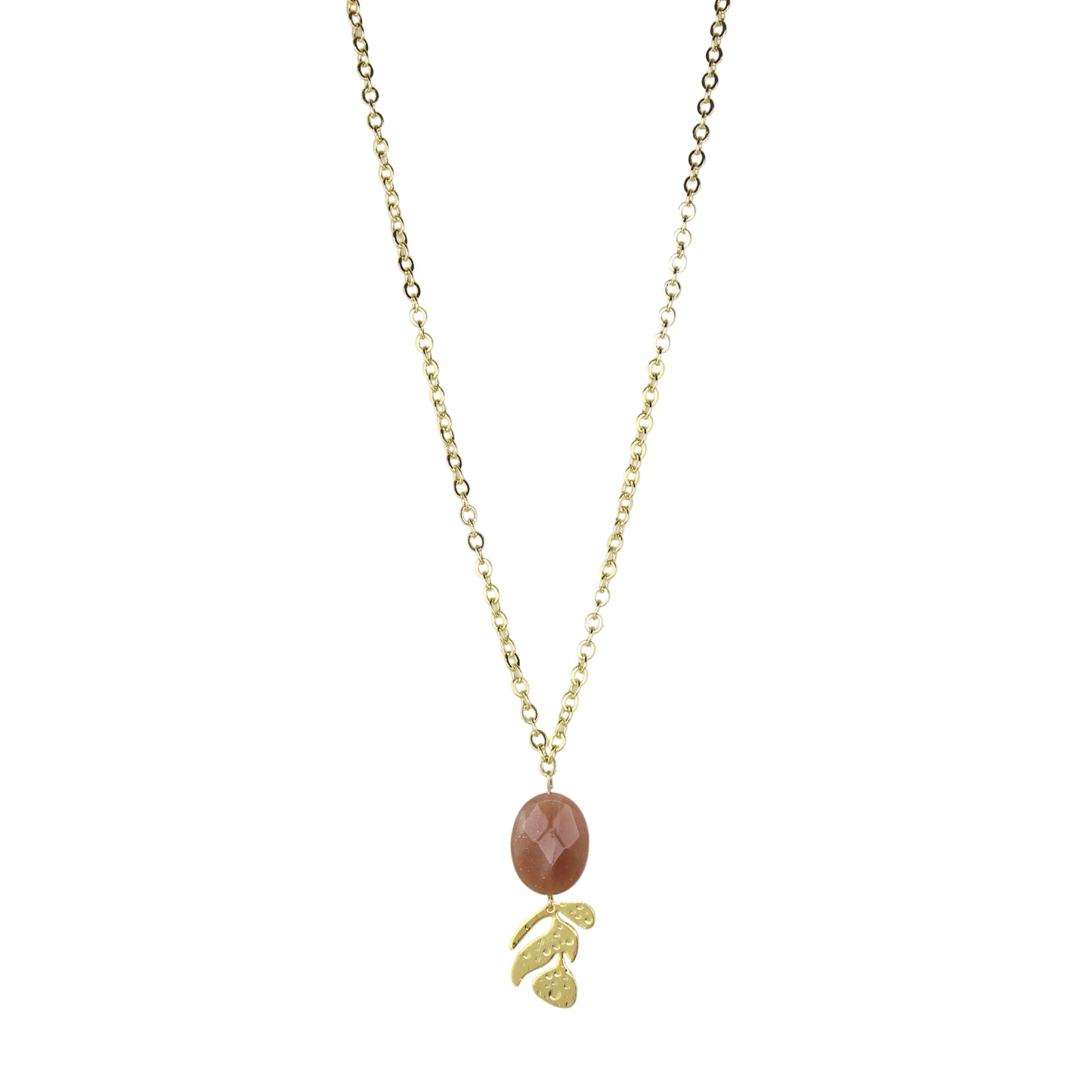 Moonstone on Chain Necklace - Hammered Leaf