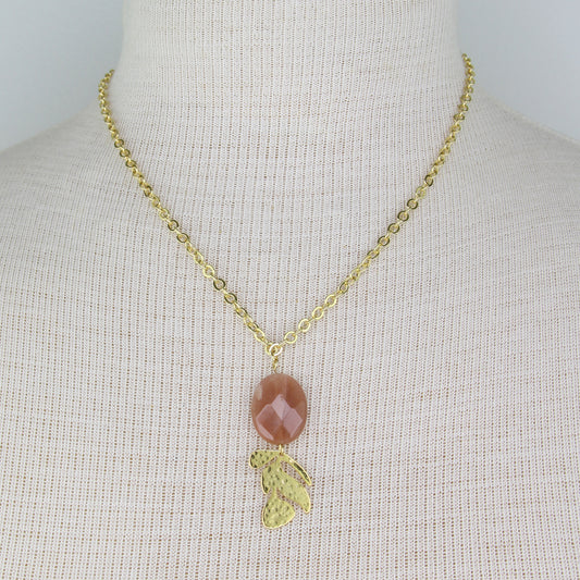 Moonstone on Chain Necklace - Hammered Leaf
