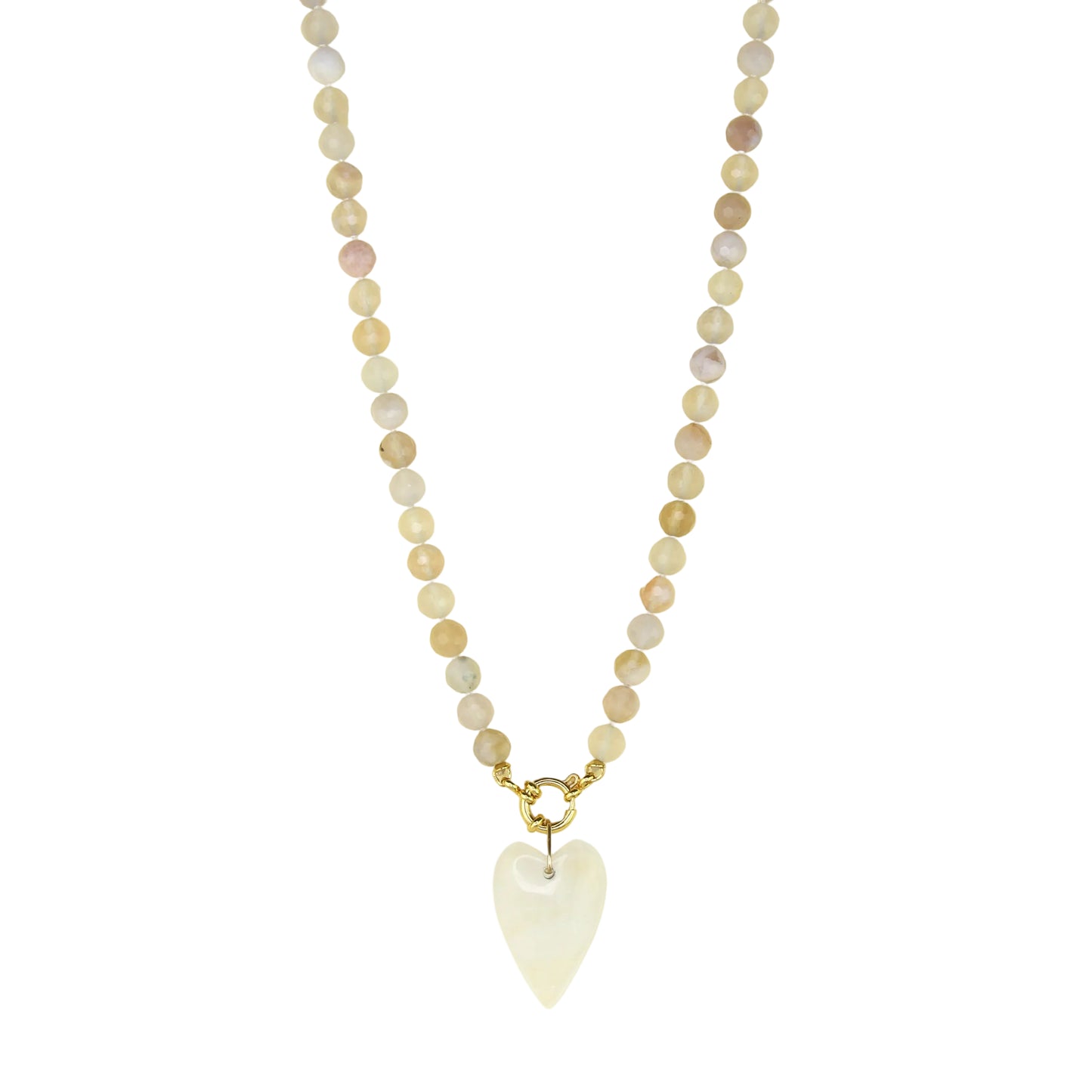 Cherry Blossom Agate and Clear Quartz Heart Necklace