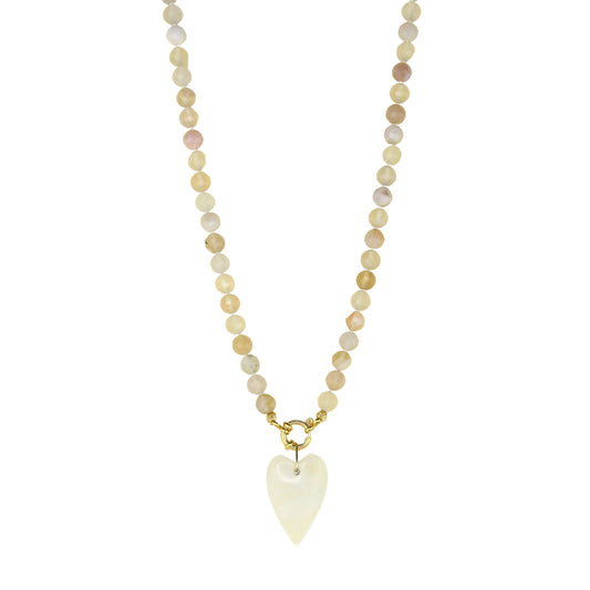 Cherry Blossom Agate and Clear Quartz Heart Necklace