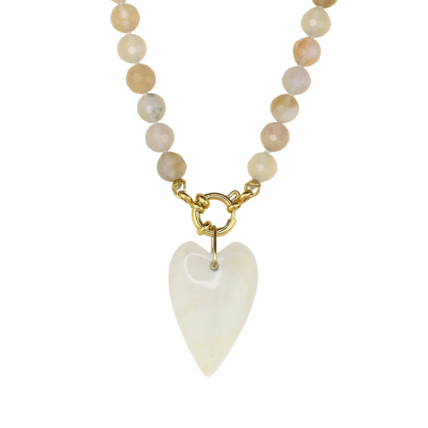 Cherry Blossom Agate and Clear Quartz Heart Necklace