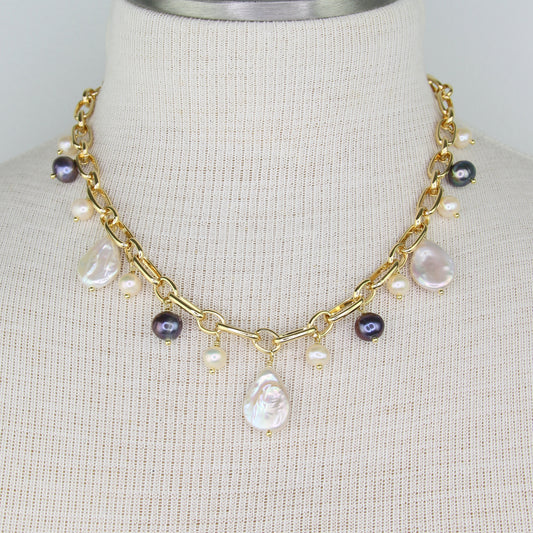 Mixed Freshwater Pearl on Chunky Chain Necklace