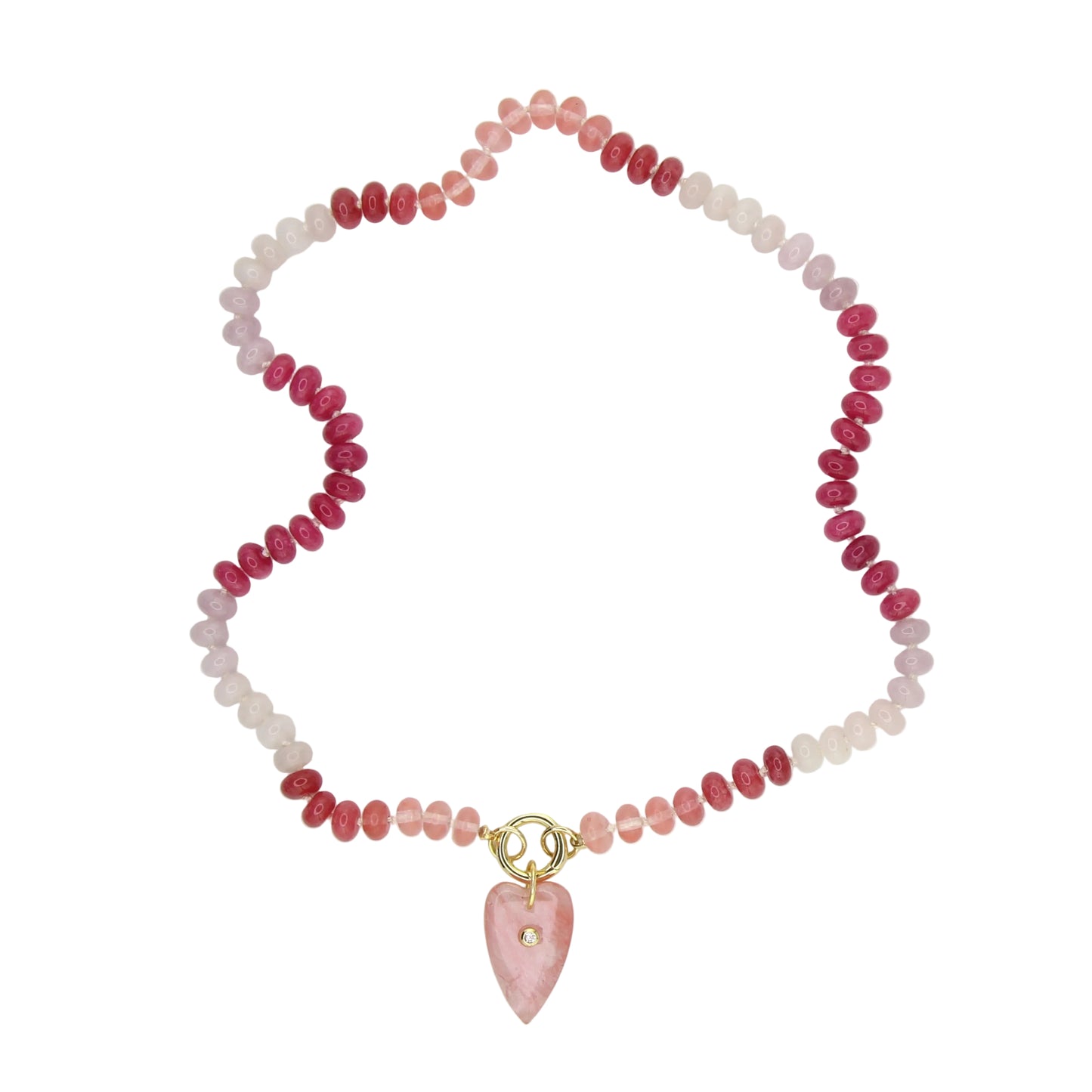 Pink Jade Necklace with Rose Quartz Heart Pendant