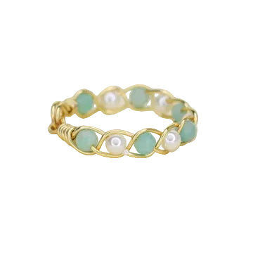 Amazonite and South Sea Pearl Dainty Stacking Ring