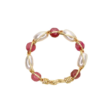 Shell Pearl and Pink Agate Stacker Ring