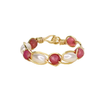 Shell Pearl and Pink Agate Stacker Ring