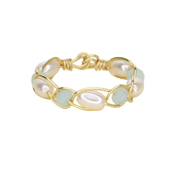 Shell Pearl and Blue Jade Stacker Ring