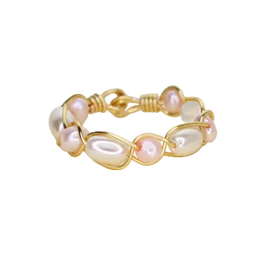 Shell Pearl and Pink Freshwater Pearl Stacker Ring