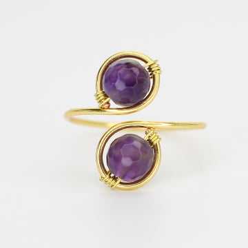 Amethyst Adjustable Ring - Two Deep Purple Stones