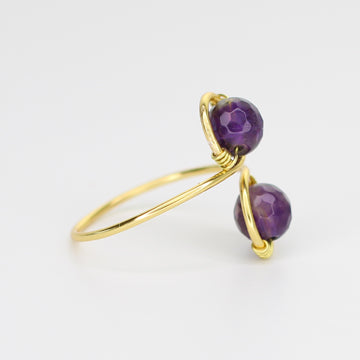 Amethyst Adjustable Ring - Two Deep Purple Stones