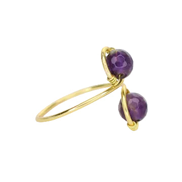 Amethyst Adjustable Ring - Two Deep Purple Stones