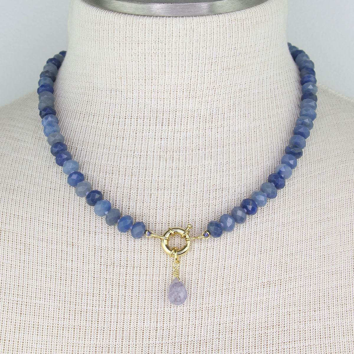 Blue Aventurine Necklace with Blue Quartz Pendant