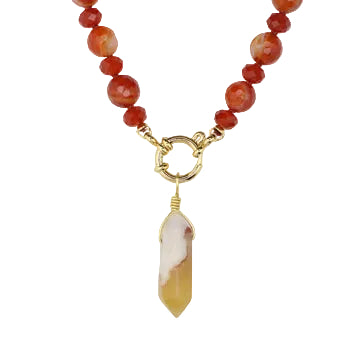 Red Sardonyx and Carnelian Necklace with Cherry Blossom Agate Pendant