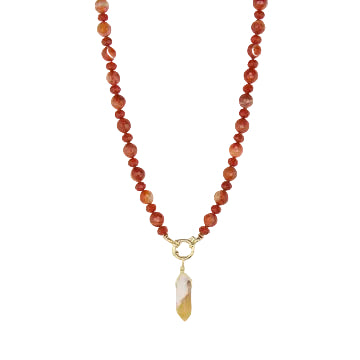 Red Sardonyx and Carnelian Necklace with Cherry Blossom Agate Pendant