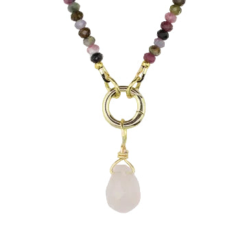 Tourmaline Wrap Necklace with Rose Quartz Pendant