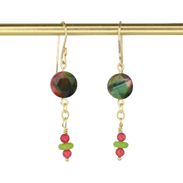 Galaxy Tiger's Eye, Pink Jade, and Serpentinite Earrings - Pink/Green