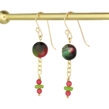 Galaxy Tiger's Eye, Pink Jade, and Serpentinite Earrings - Pink/Green