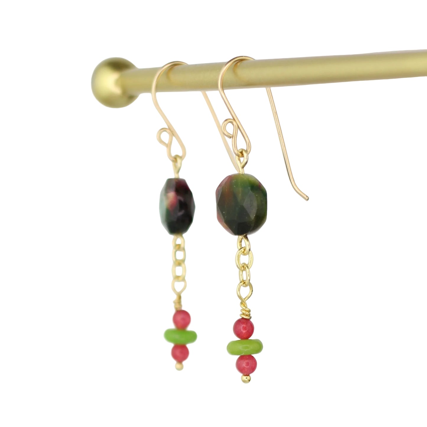 Galaxy Tiger's Eye, Pink Jade, and Serpentinite Earrings - Pink/Green