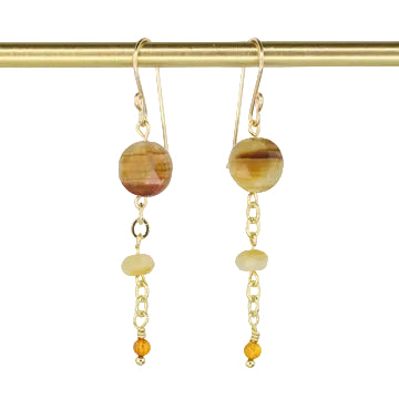 Galaxy Tiger's Eye, Golden Tiger's Eye, and Amber Earrings - Gold