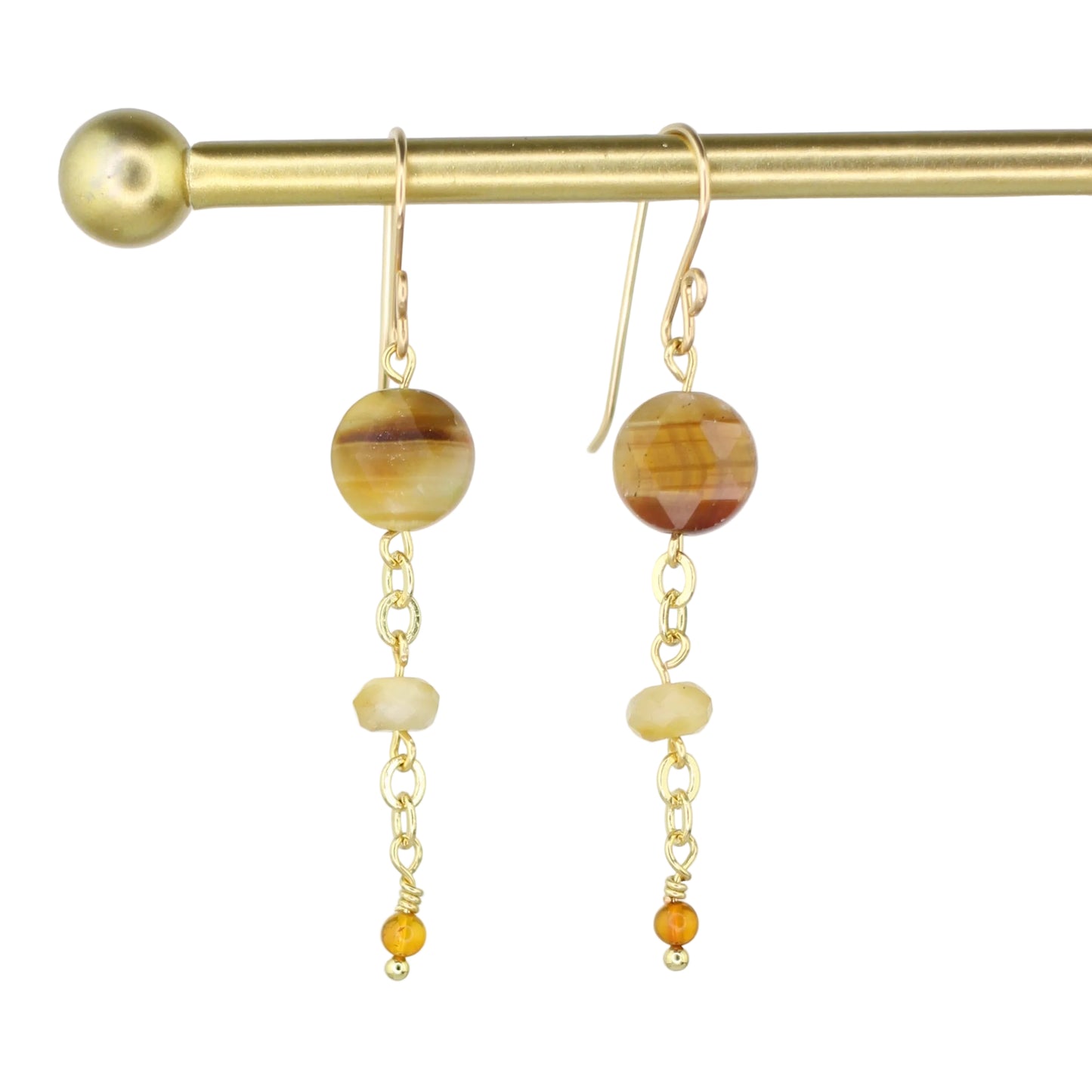 Galaxy Tiger's Eye, Golden Tiger's Eye, and Amber Earrings - Gold