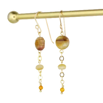 Galaxy Tiger's Eye, Golden Tiger's Eye, and Amber Earrings - Gold