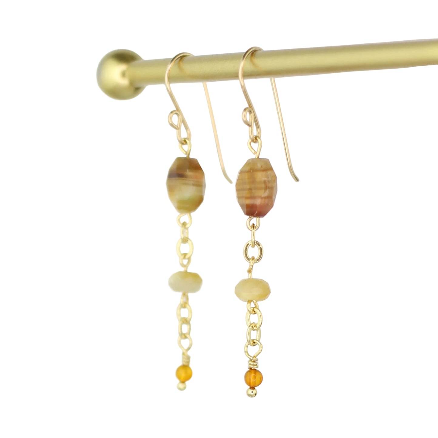 Galaxy Tiger's Eye, Golden Tiger's Eye, and Amber Earrings - Gold