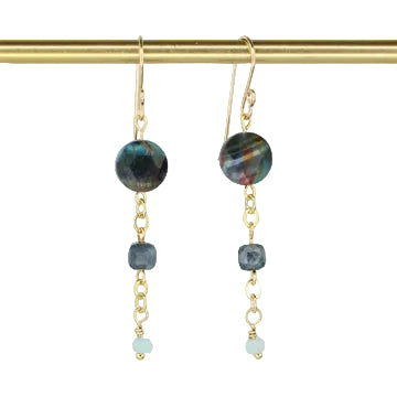 Galaxy Tiger's Eye, Tourmaline, and Blue Jade Earrings - Blue