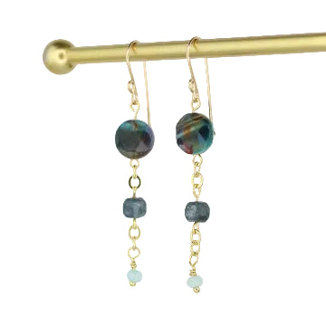 Galaxy Tiger's Eye, Tourmaline, and Blue Jade Earrings - Blue