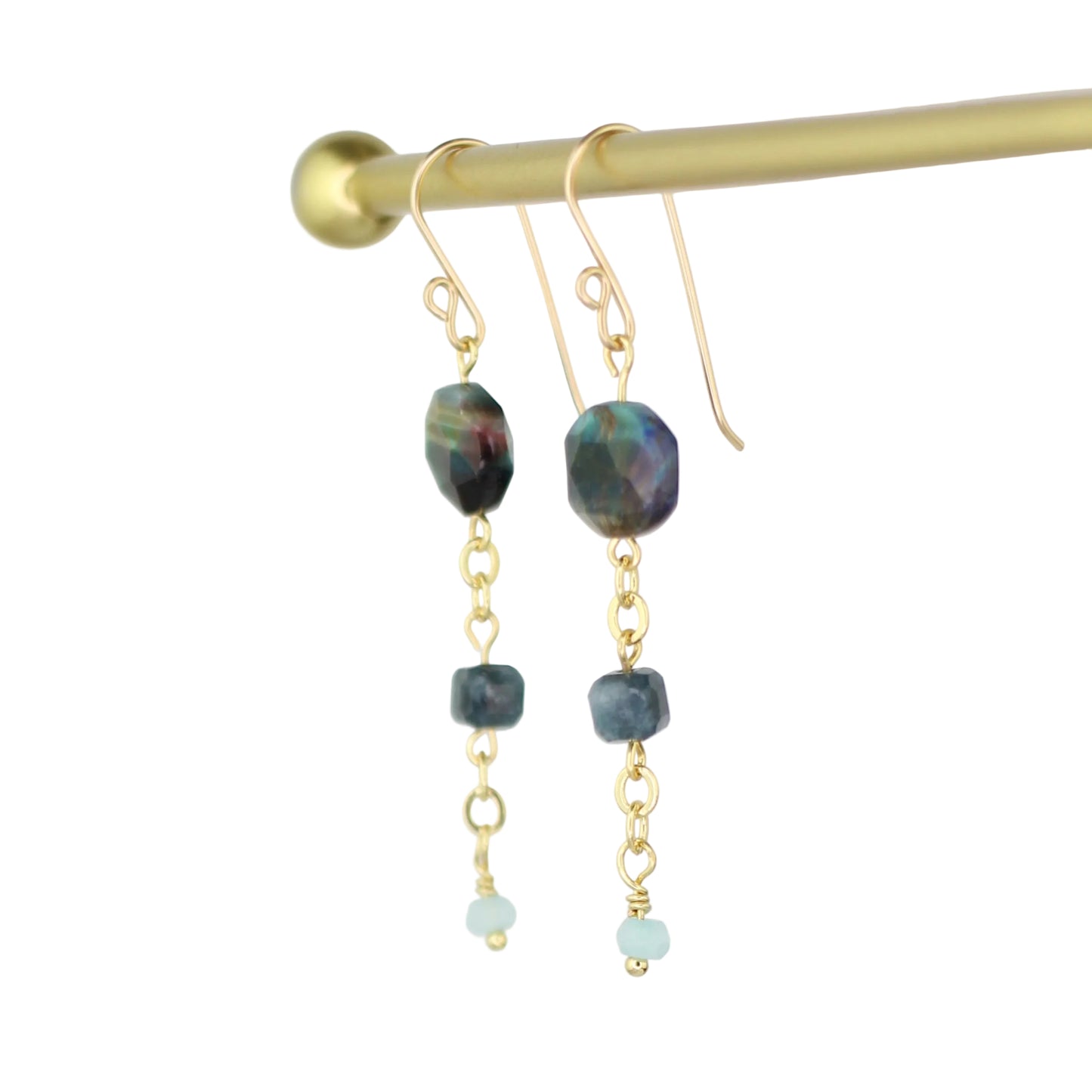 Galaxy Tiger's Eye, Tourmaline, and Blue Jade Earrings - Blue