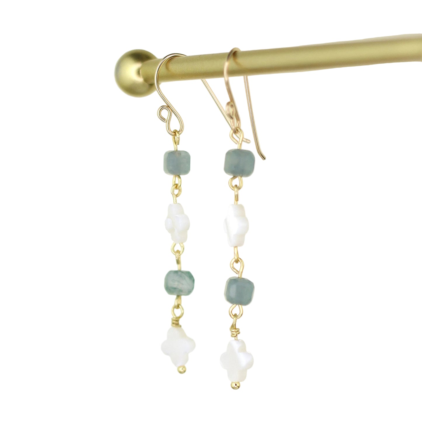 Mother of Pearl and Tourmaline Earrings - Aqua