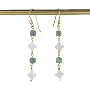 Mother of Pearl and Tourmaline Earrings - Aqua