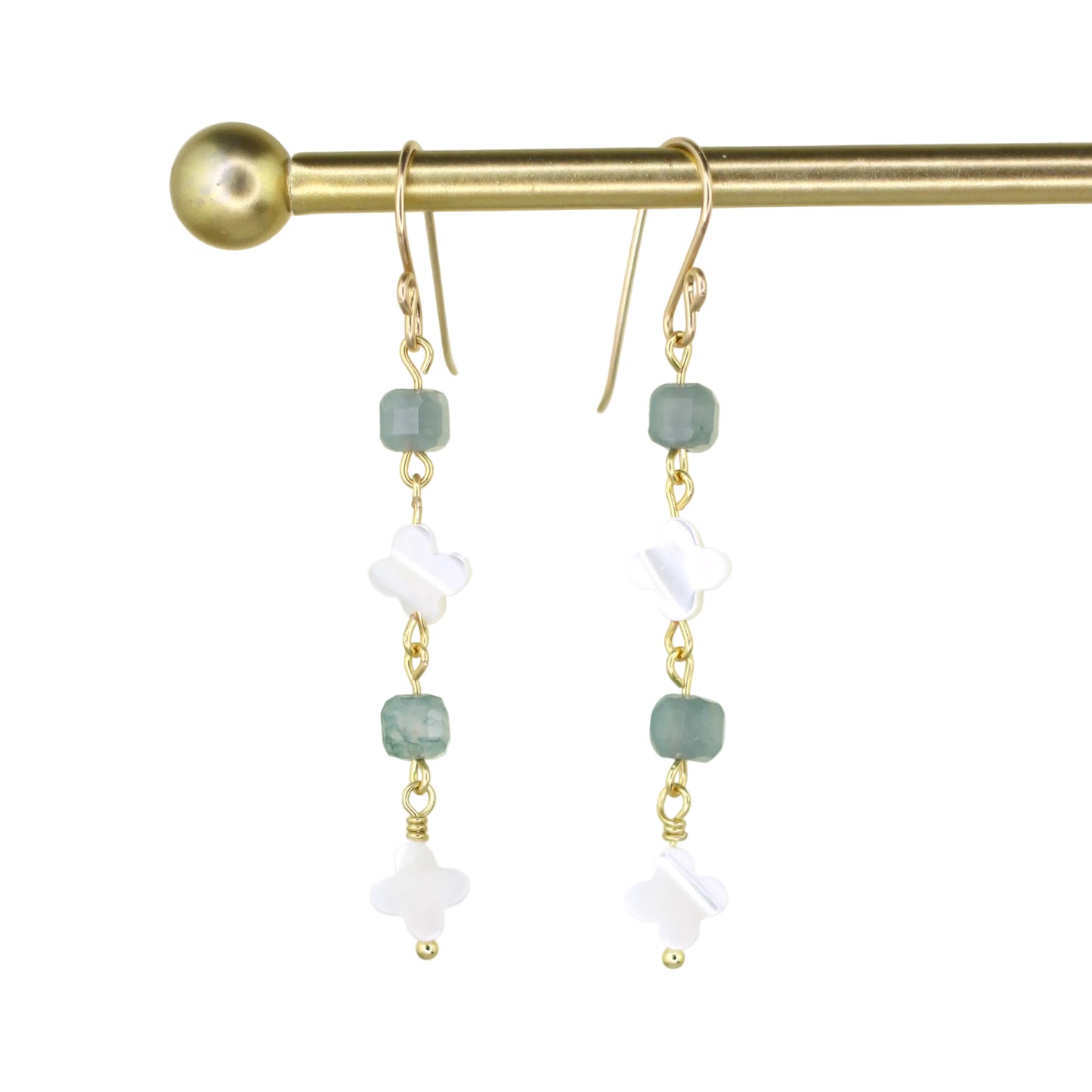 Mother of Pearl and Tourmaline Earrings - Aqua