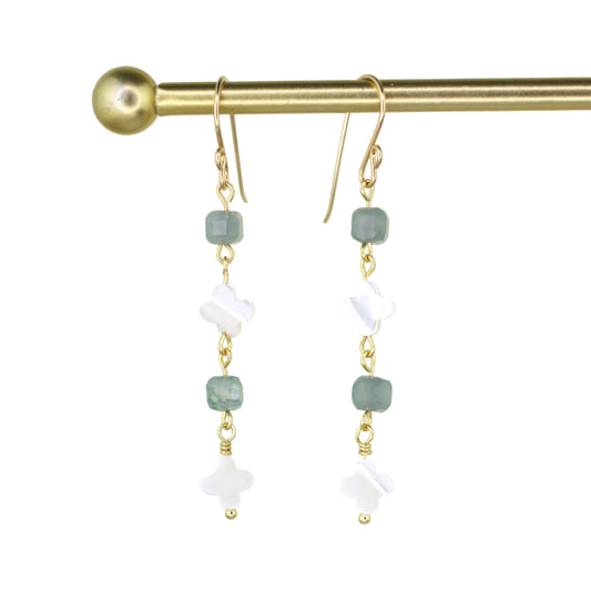 Mother of Pearl and Tourmaline Earrings - Aqua