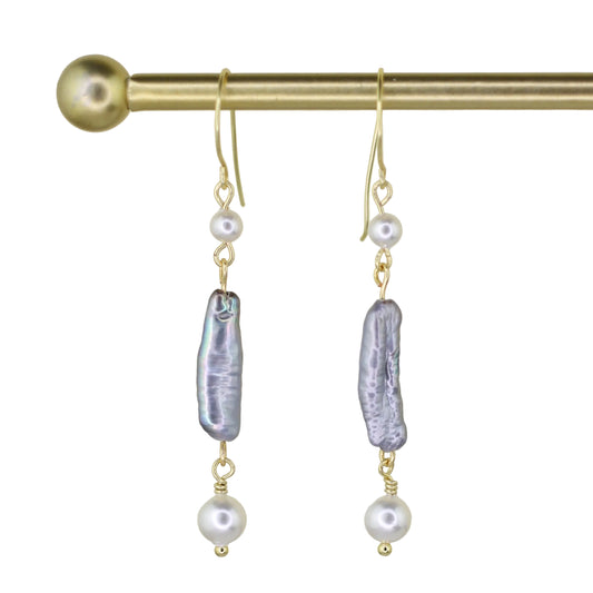 Gray and White Pearl Earrings