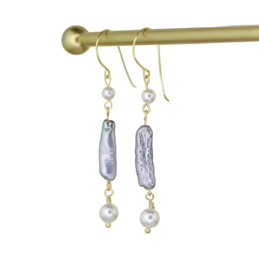 Gray and White Pearl Earrings