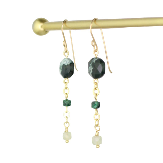 Ocean Jasper, Malachite, and Morganite Earrings