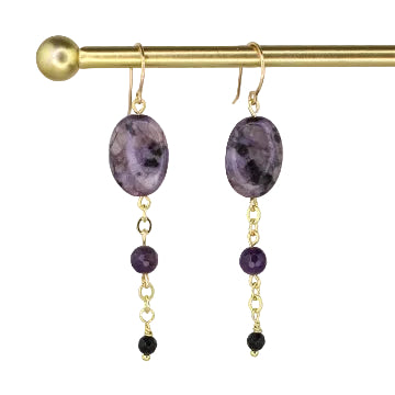 Purple Kiwi Quartz, Amethyst, and Onyx Earrings