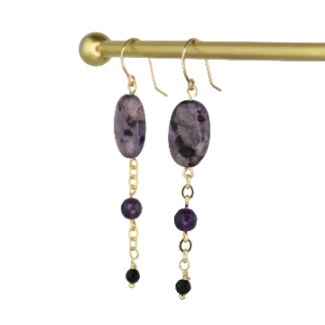 Purple Kiwi Quartz, Amethyst, and Onyx Earrings