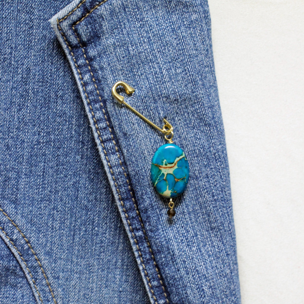 Blue Impression Jasper and Onyx Pin