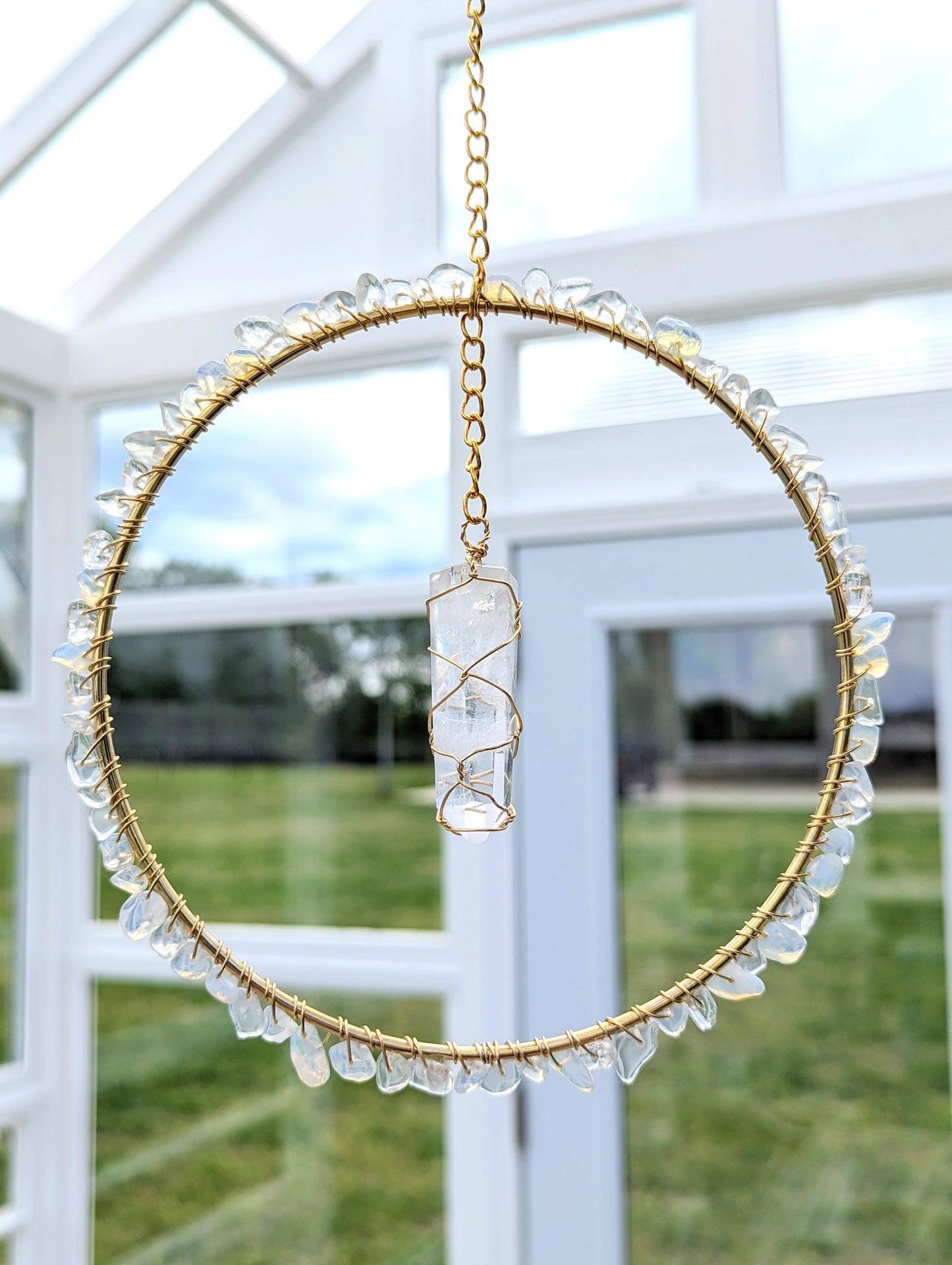 Clear Quartz and White Opal Suncatcher