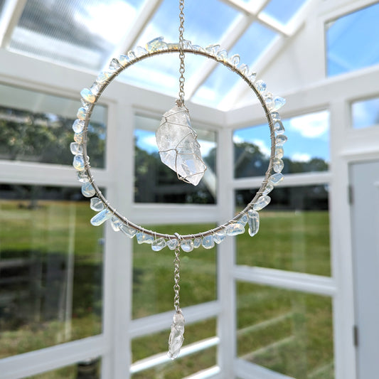 Clear Quartz and White Opal Suncatcher