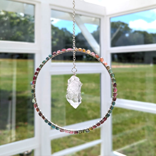 Clear Quartz  & Watermelon Tourmaline Suncatcher