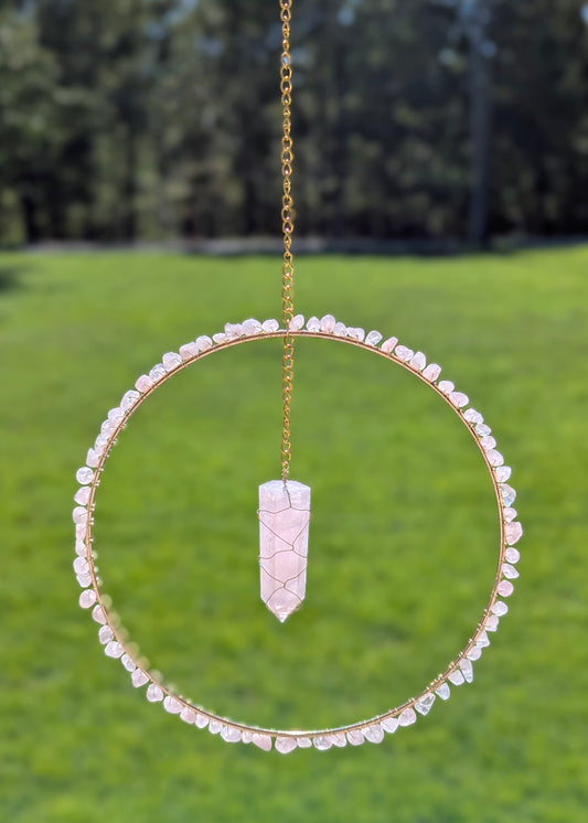 Rose Quartz Suncatcher - Gold